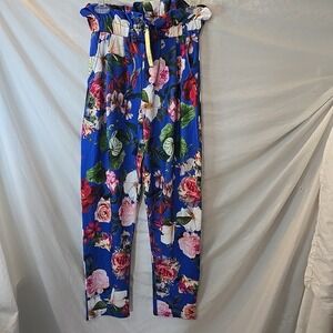 Instyle Floral Elastic Waist Pants Blue Sz 10 Boho‎ Peasant